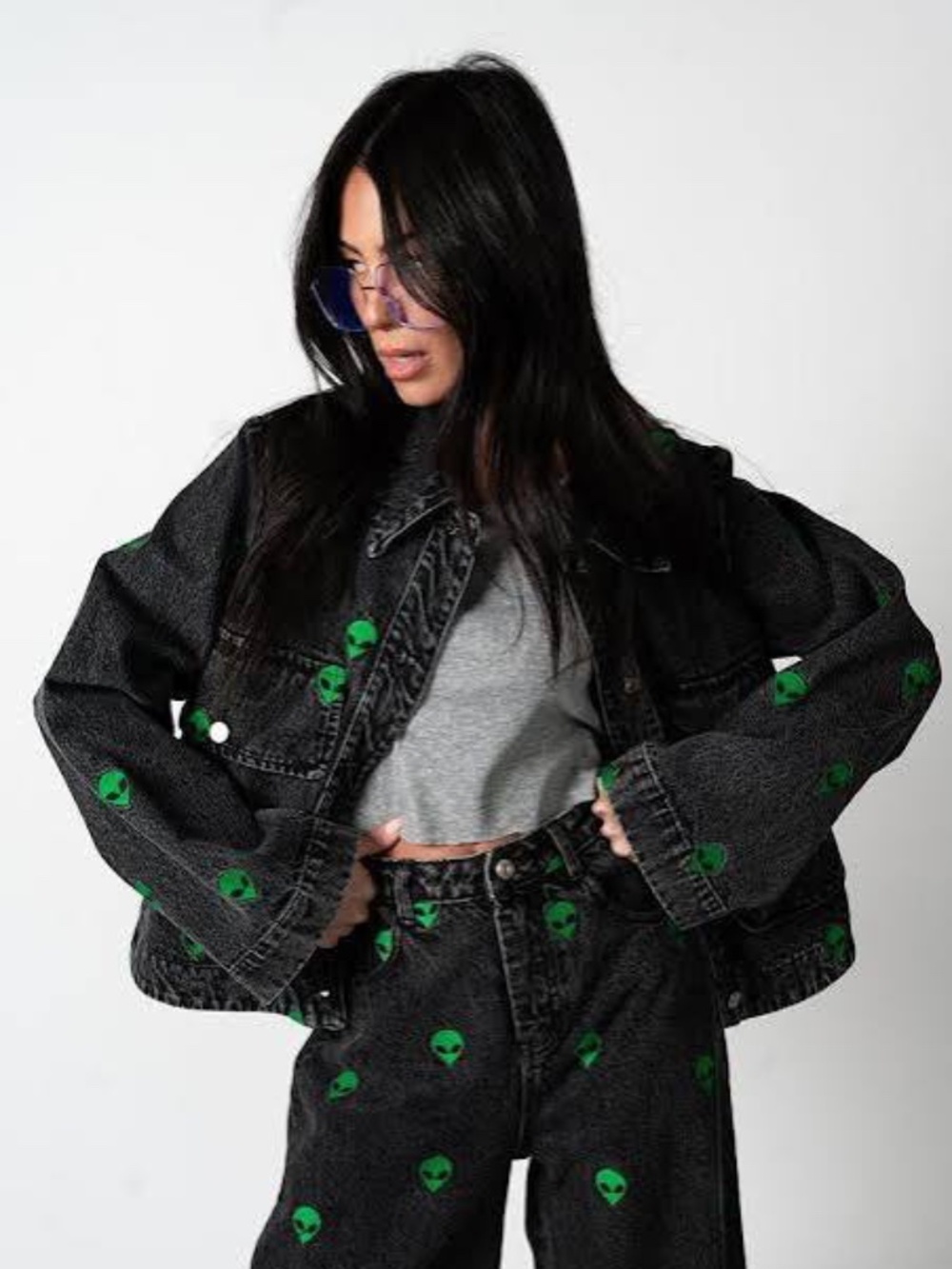 Dressed in LALA I Need Space Embroidered Alien Denim Jacket NWT